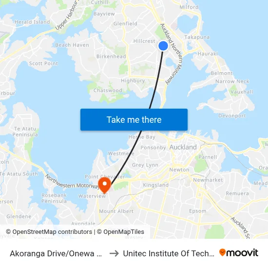 Akoranga Drive/Onewa Domain to Unitec Institute Of Technology map