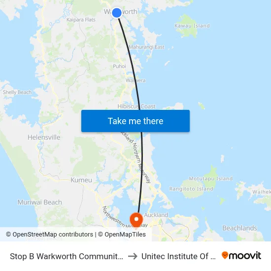 Stop B Warkworth Community Transport Hub to Unitec Institute Of Technology map