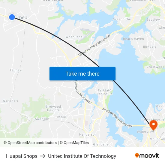 Huapai Shops to Unitec Institute Of Technology map