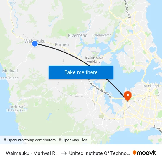Waimauku - Muriwai Road to Unitec Institute Of Technology map