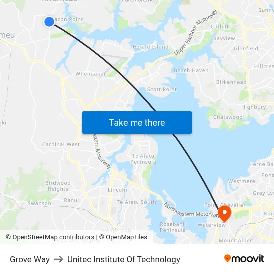 Grove Way to Unitec Institute Of Technology map