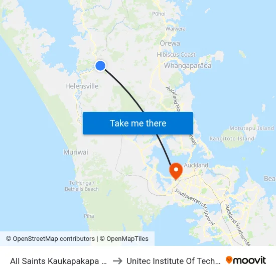 All Saints Kaukapakapa Church to Unitec Institute Of Technology map