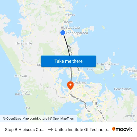 Stop B Hibiscus Coast to Unitec Institute Of Technology map