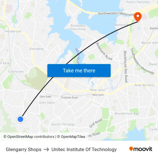 Glengarry Shops to Unitec Institute Of Technology map
