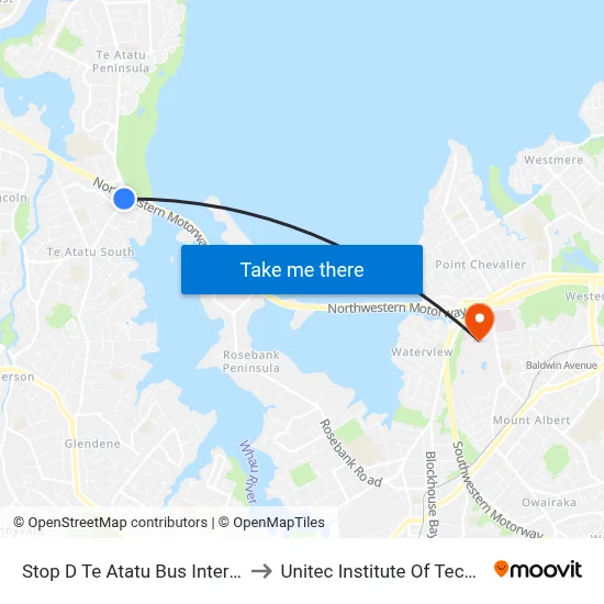 Stop D Te Atatu Bus Interchange to Unitec Institute Of Technology map