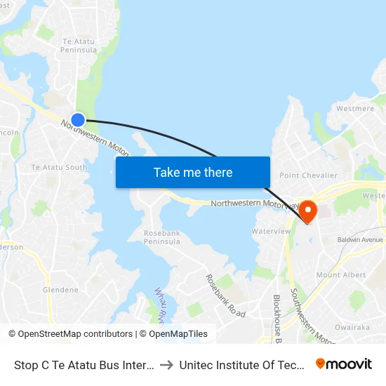 Stop C Te Atatu Bus Interchange to Unitec Institute Of Technology map