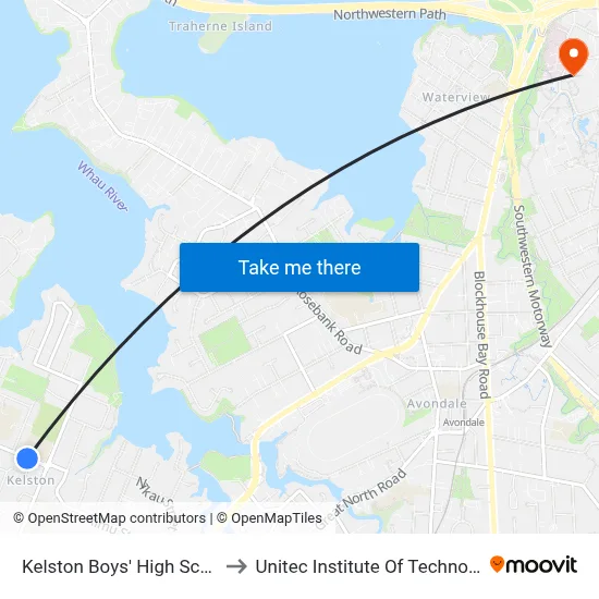 Kelston Boys' High School to Unitec Institute Of Technology map