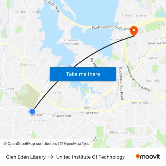 Glen Eden Library to Unitec Institute Of Technology map