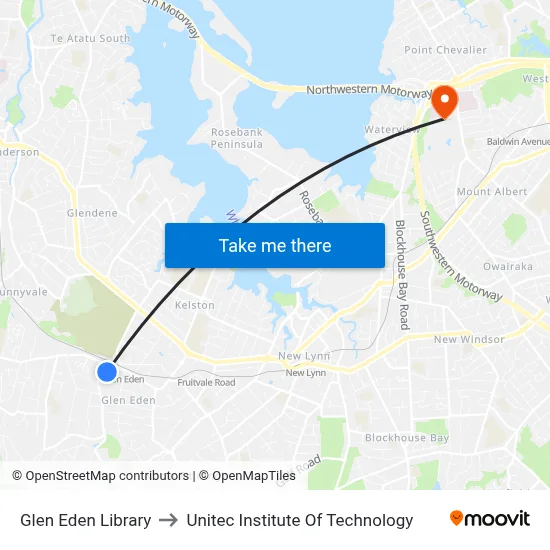 Glen Eden Library to Unitec Institute Of Technology map