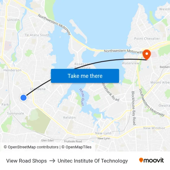 View Road Shops to Unitec Institute Of Technology map