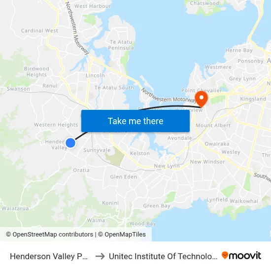 Henderson Valley Park to Unitec Institute Of Technology map