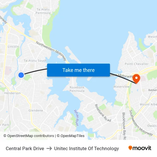 Central Park Drive to Unitec Institute Of Technology map