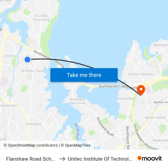 Flanshaw Road School to Unitec Institute Of Technology map