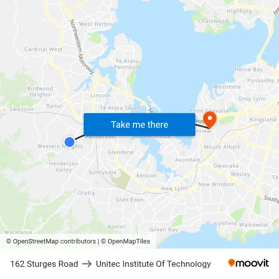 162 Sturges Road to Unitec Institute Of Technology map