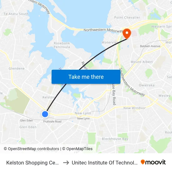 Kelston Shopping Centre to Unitec Institute Of Technology map