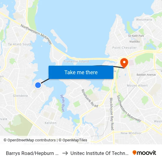 Barrys Road/Hepburn Road to Unitec Institute Of Technology map