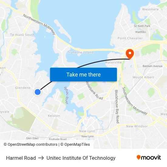 Harmel Road to Unitec Institute Of Technology map