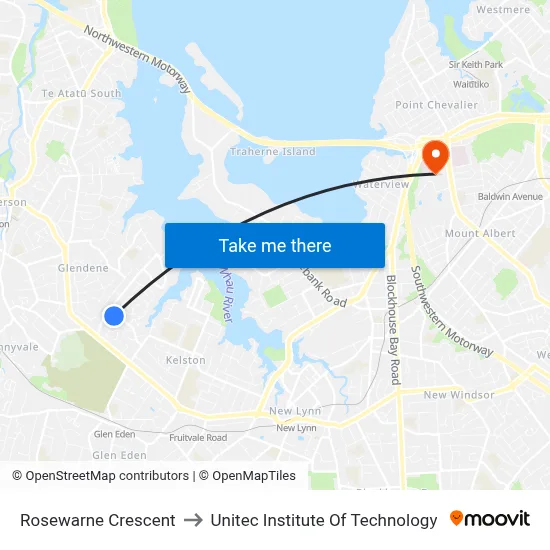 Rosewarne Crescent to Unitec Institute Of Technology map