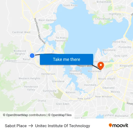 Sabot Place to Unitec Institute Of Technology map