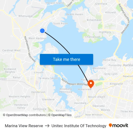 Marina View Reserve to Unitec Institute Of Technology map