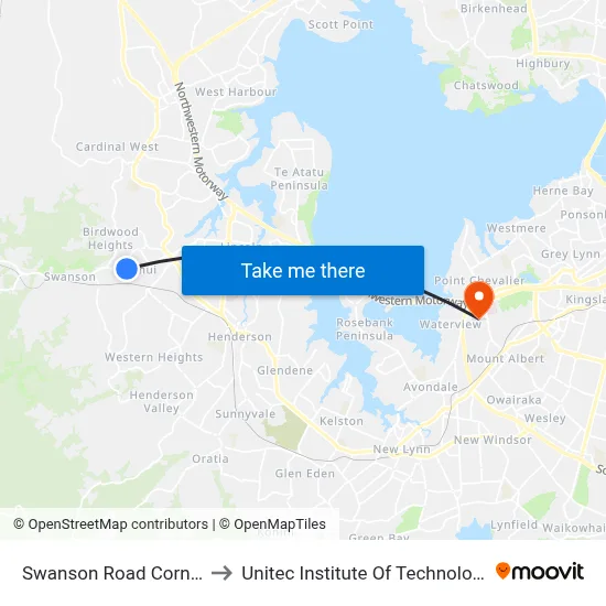 Swanson Road Corner to Unitec Institute Of Technology map