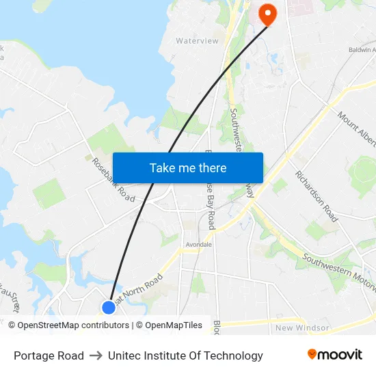 Portage Road to Unitec Institute Of Technology map