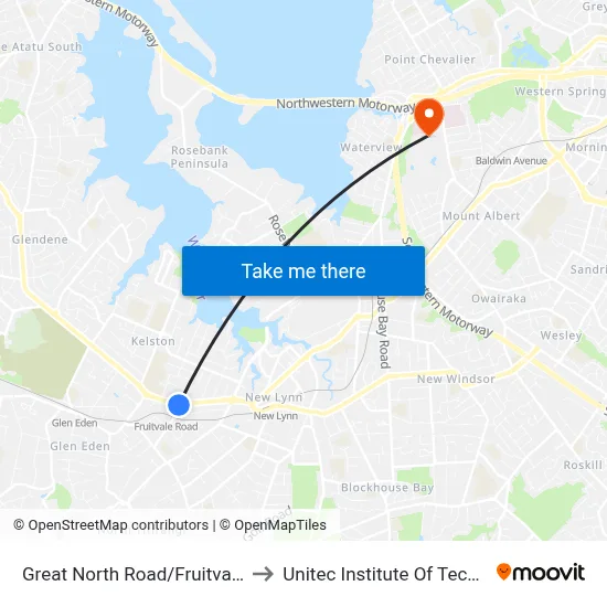 Great North Road/Fruitvale Road to Unitec Institute Of Technology map
