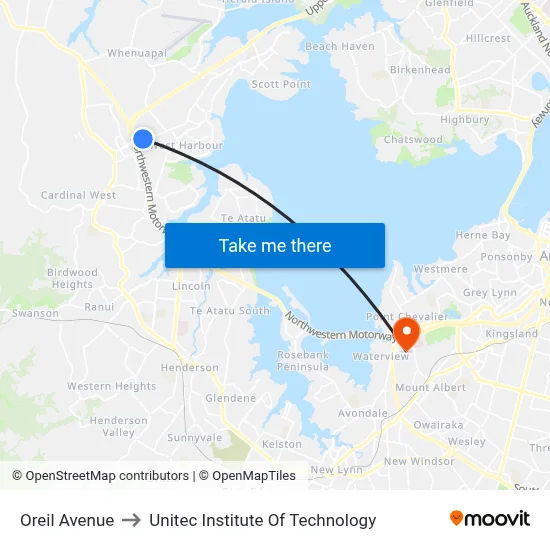 Oreil Avenue to Unitec Institute Of Technology map