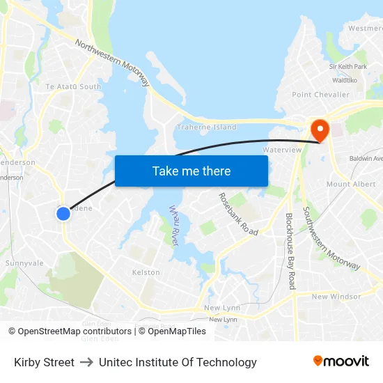Kirby Street to Unitec Institute Of Technology map