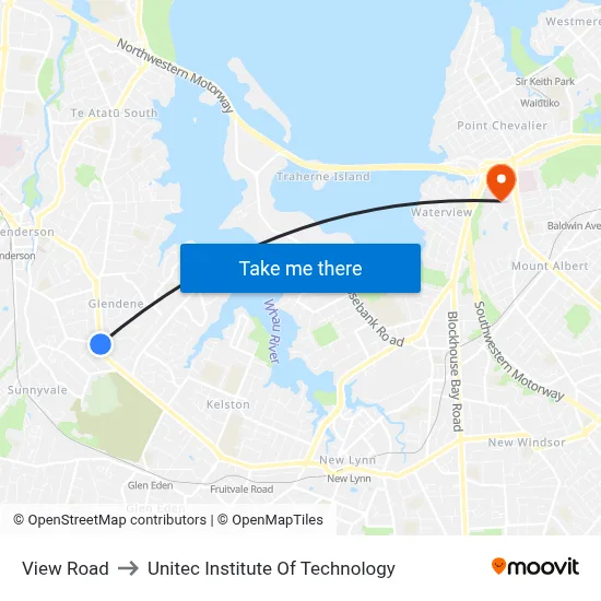 View Road to Unitec Institute Of Technology map