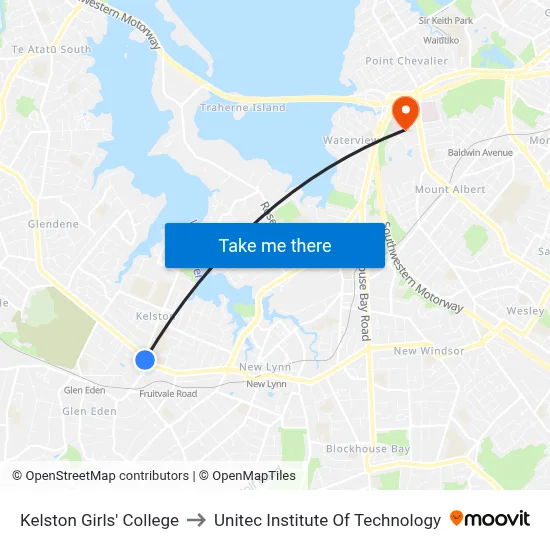 Kelston Girls' College to Unitec Institute Of Technology map