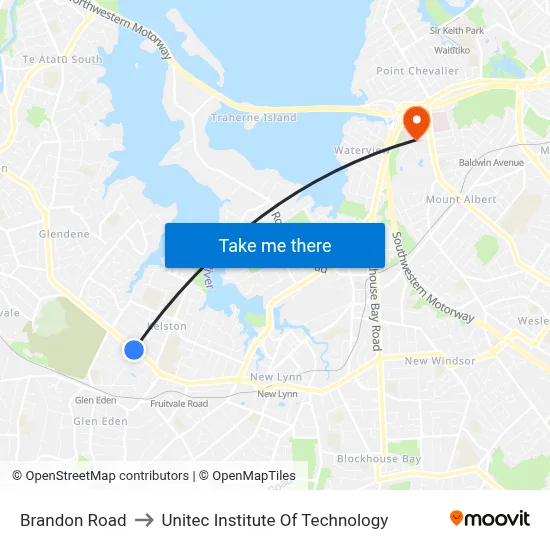 Brandon Road to Unitec Institute Of Technology map