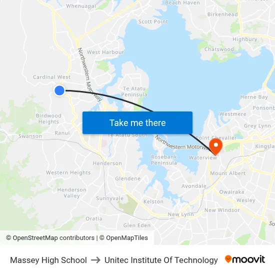 Massey High School to Unitec Institute Of Technology map