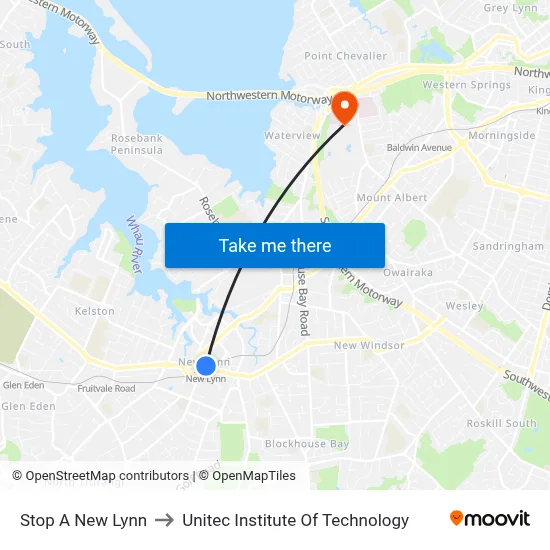 Stop A New Lynn to Unitec Institute Of Technology map