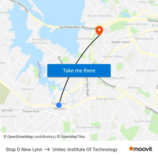 Stop D New Lynn to Unitec Institute Of Technology map