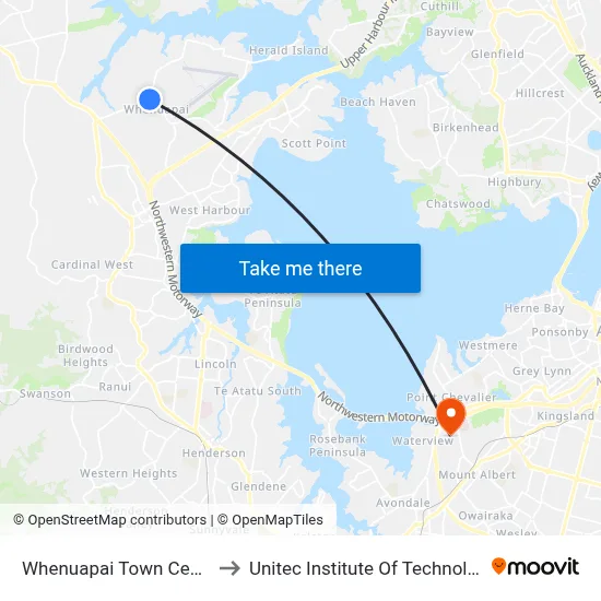 Whenuapai Town Centre to Unitec Institute Of Technology map