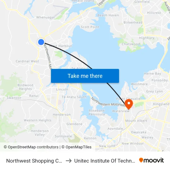 Northwest Shopping Centre to Unitec Institute Of Technology map