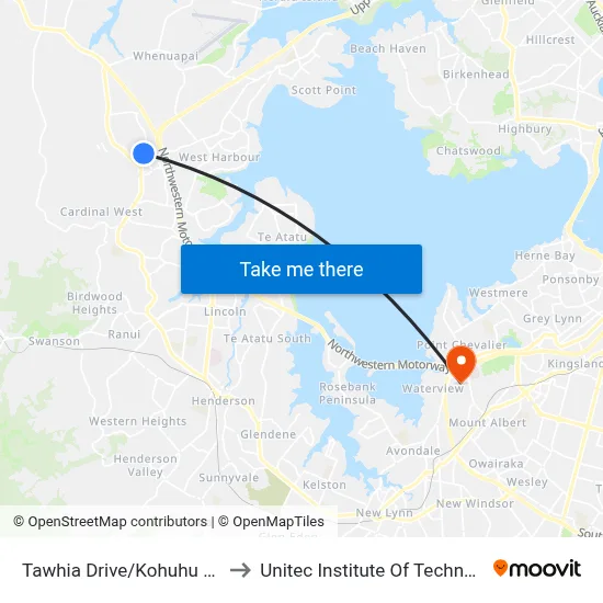 Tawhia Drive/Kohuhu Lane to Unitec Institute Of Technology map