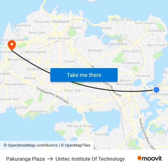 Pakuranga Plaza to Unitec Institute Of Technology map