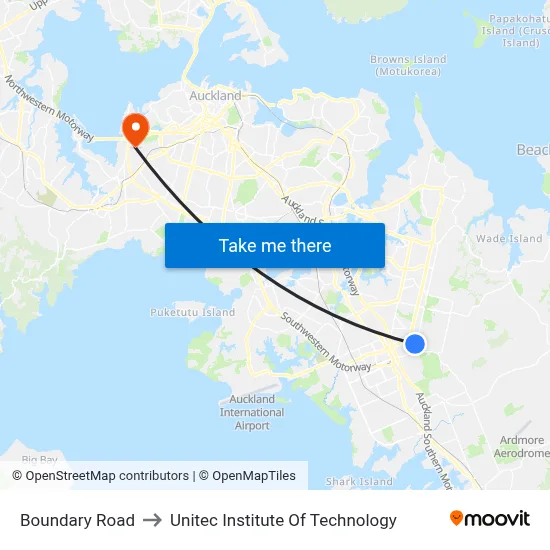 Boundary Road to Unitec Institute Of Technology map