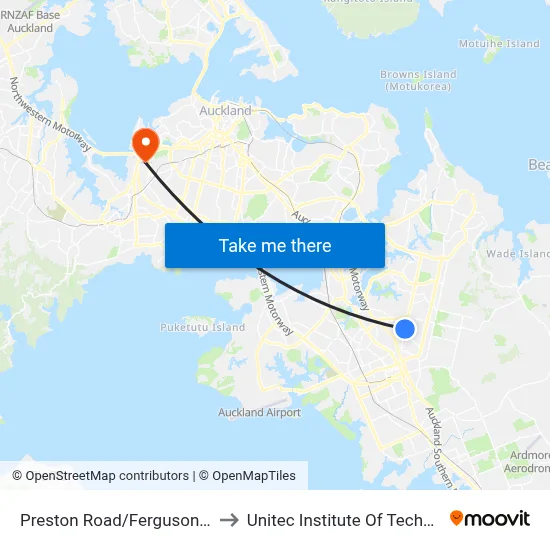 Preston Road/Ferguson Road to Unitec Institute Of Technology map