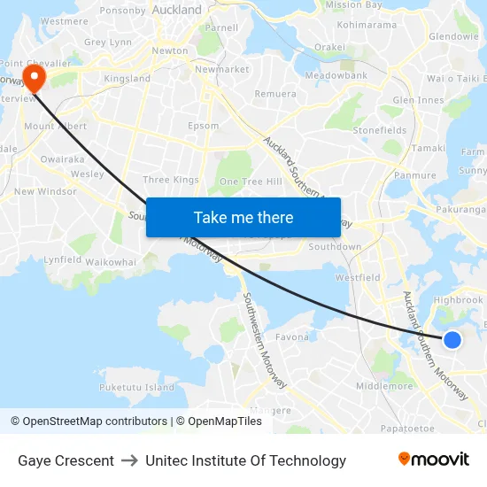 Gaye Crescent to Unitec Institute Of Technology map