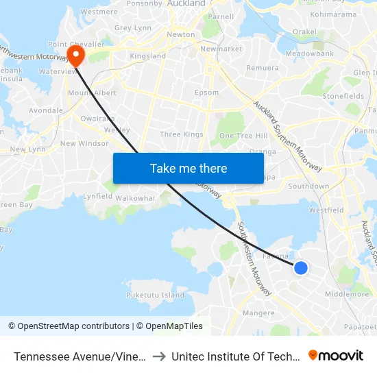 Tennessee Avenue/Vine Street to Unitec Institute Of Technology map