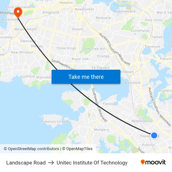 Landscape Road to Unitec Institute Of Technology map