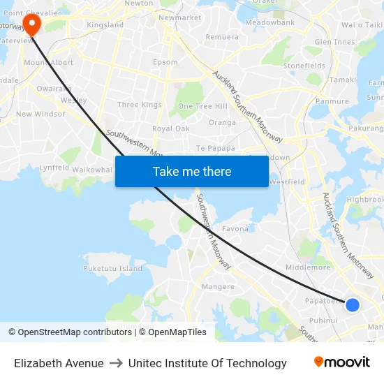 Elizabeth Avenue to Unitec Institute Of Technology map