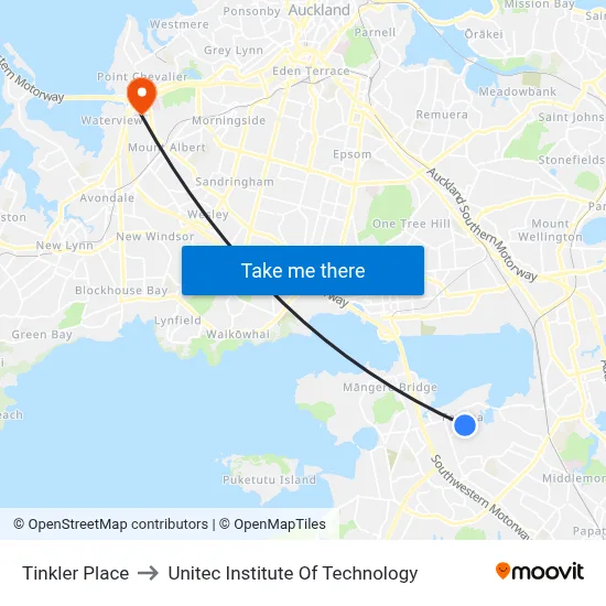 Tinkler Place to Unitec Institute Of Technology map