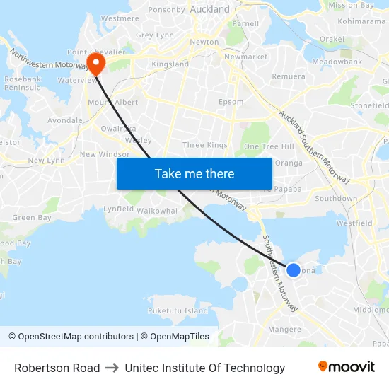 Robertson Road to Unitec Institute Of Technology map