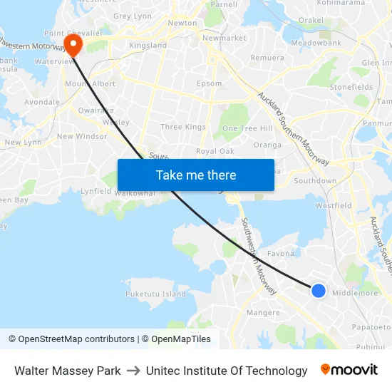 Walter Massey Park to Unitec Institute Of Technology map