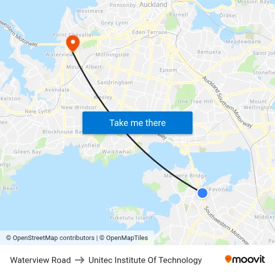 Waterview Road to Unitec Institute Of Technology map