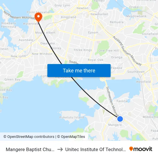 Mangere Baptist Church to Unitec Institute Of Technology map